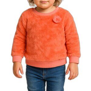 🔥 5 for $30 🔥 Nannette Kids Coral Faux Fur Sweatshirt Flower Accent | Size 3T